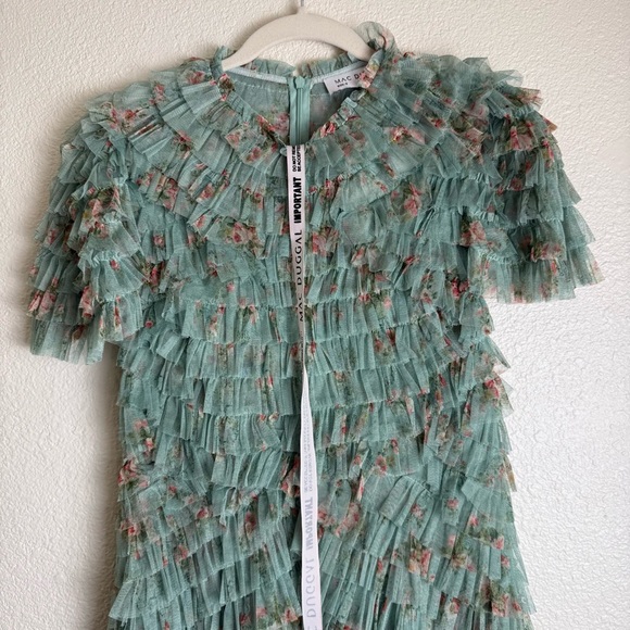 Mac Duggal 8014 Ruffle Tiered Short Sleeve A-Line Dress NWT Sage Multi - Picture 6 of 16